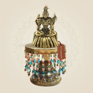 Lalita Devi Brass Idol on Chowki with Decorative Base Work 7.5" - Luxeartisanship