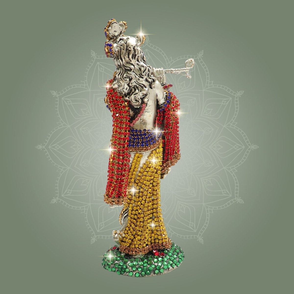 Lord Krishna Brass Idol 6" Jewellery Stone Work - Decorative Home Decor - Luxeartisanship