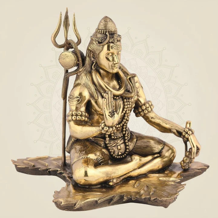 Lord Shiva in Dhyanam Statue 4.25" – Pure Brass Meditative Mahadeva Idol for Pooja