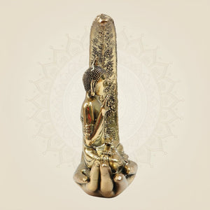 Meditating Moon Buddha Brass Statue 6.25" for Home & Office Decor - Luxeartisanship