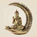 Meditating Moon Buddha Brass Statue 6.25" for Home & Office Decor - Luxeartisanship