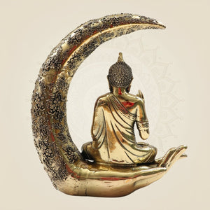 Meditating Moon Buddha Brass Statue 6.25" for Home & Office Decor - Luxeartisanship