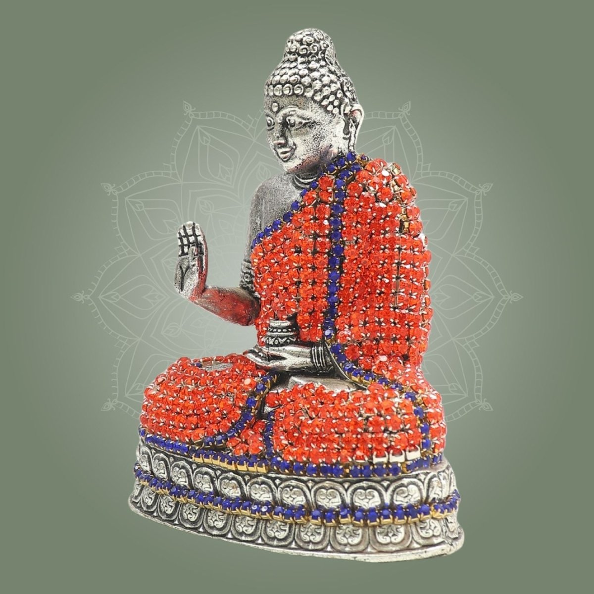 Meditation Brass Buddha Idol Accented with Radiant Stone 4" - Luxeartisanship