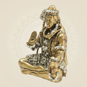 Meditative Brass Shiva Idol Enhanced with Fine Jewellery Stone 3" - Luxeartisanship