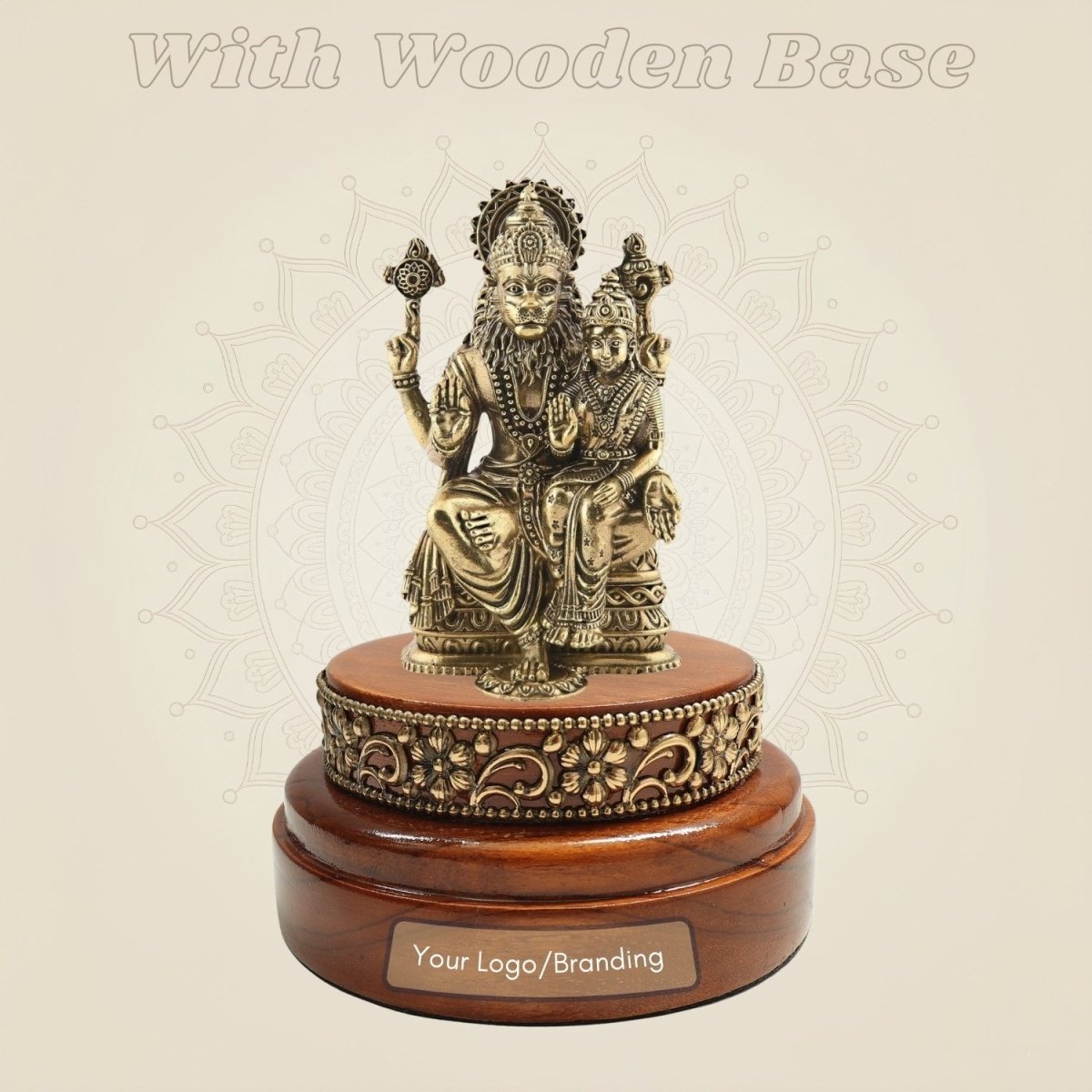 Narasimha with Lakshmi Brass Murti on a Round Wooden Base