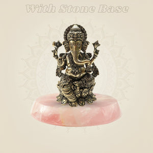 Ornate Brass Ganesha Idol 4"– Seated Ganpati Statue with Detailed Lotus Base - Luxeartisanship
