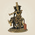Panchaloha Krishna Playing Flute with Cow Bronze Idol 3"