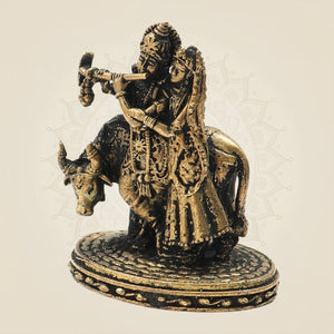 Panchaloha Radha Krishna with Cow Bronze Idol - Luxeartisanship