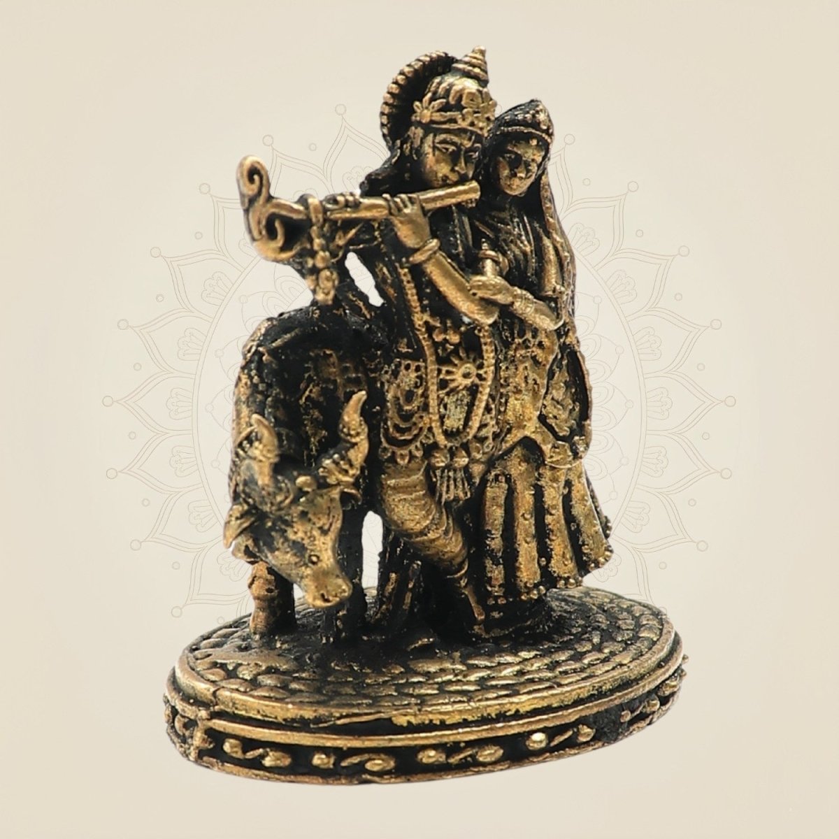 Panchaloha Radha Krishna with Cow Bronze Idol