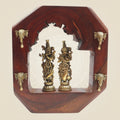 Radha Krishna Murti Brass in Hexagon Wooden Frame with Elephant 10" - Luxeartisanship
