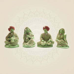 Rajasthani Musician Brass set of 4 Showpiece with Jewellery Stone Work Decor - Luxeartisanship