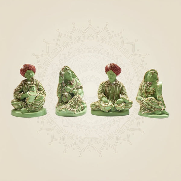Rajasthani Musician Brass set of 4 Showpiece with Jewellery Stone Work
