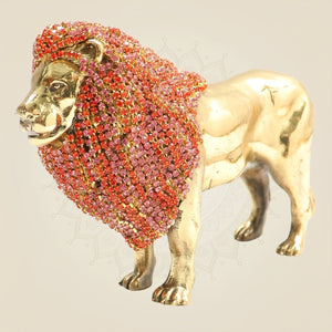 Regal Brass Lion Figurine with Rhinestone Work