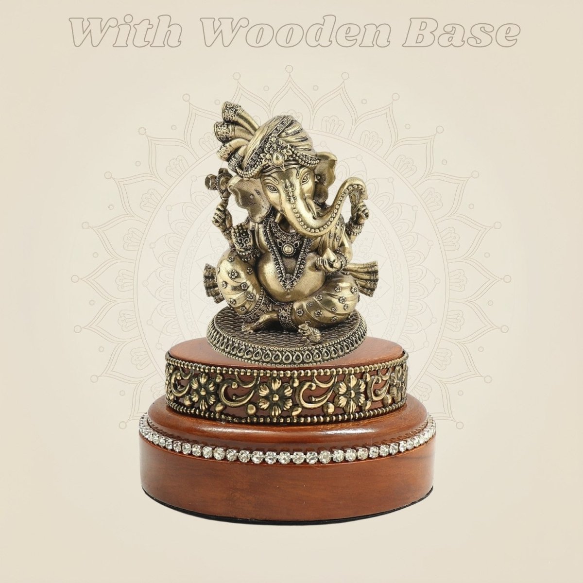 Wooden Base Highlighting a Ganesh Brass Idol