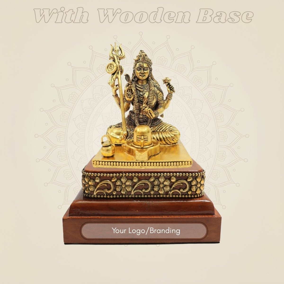 Ardhanarishwar Brass Idol with Shivling on Square Wooden Base
