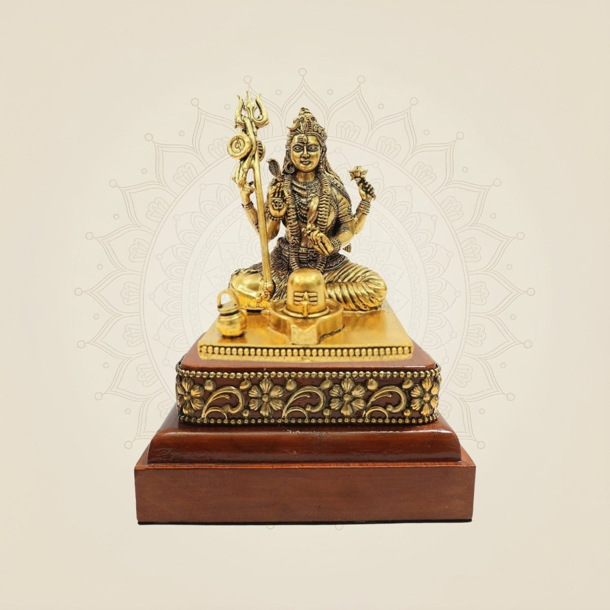 Ardhanarishwar Brass Idol with Shivling on Square Wooden Base