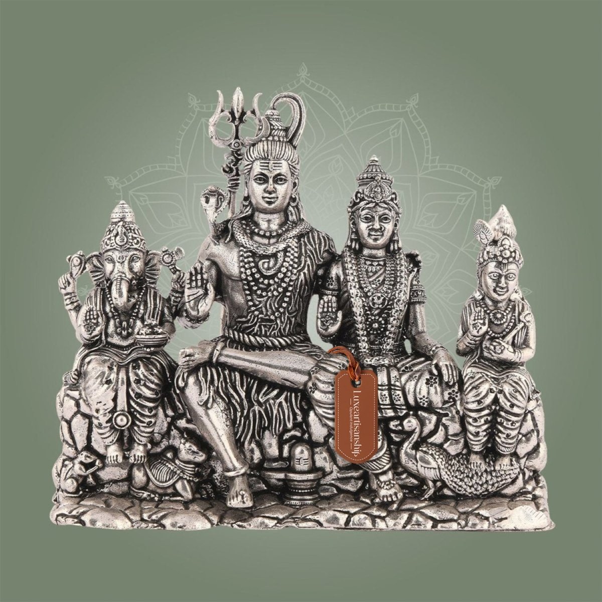 Shiva Parivar Brass Idol – 4.5" Silver Finish Handcrafted Statue Symbolizing Divine Unity
