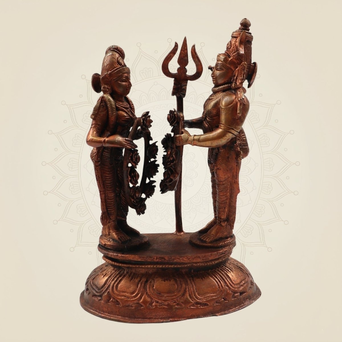Shiva Parvati Wedding Idol – Handcrafted Copper Statue 6.75" - Luxeartisanship