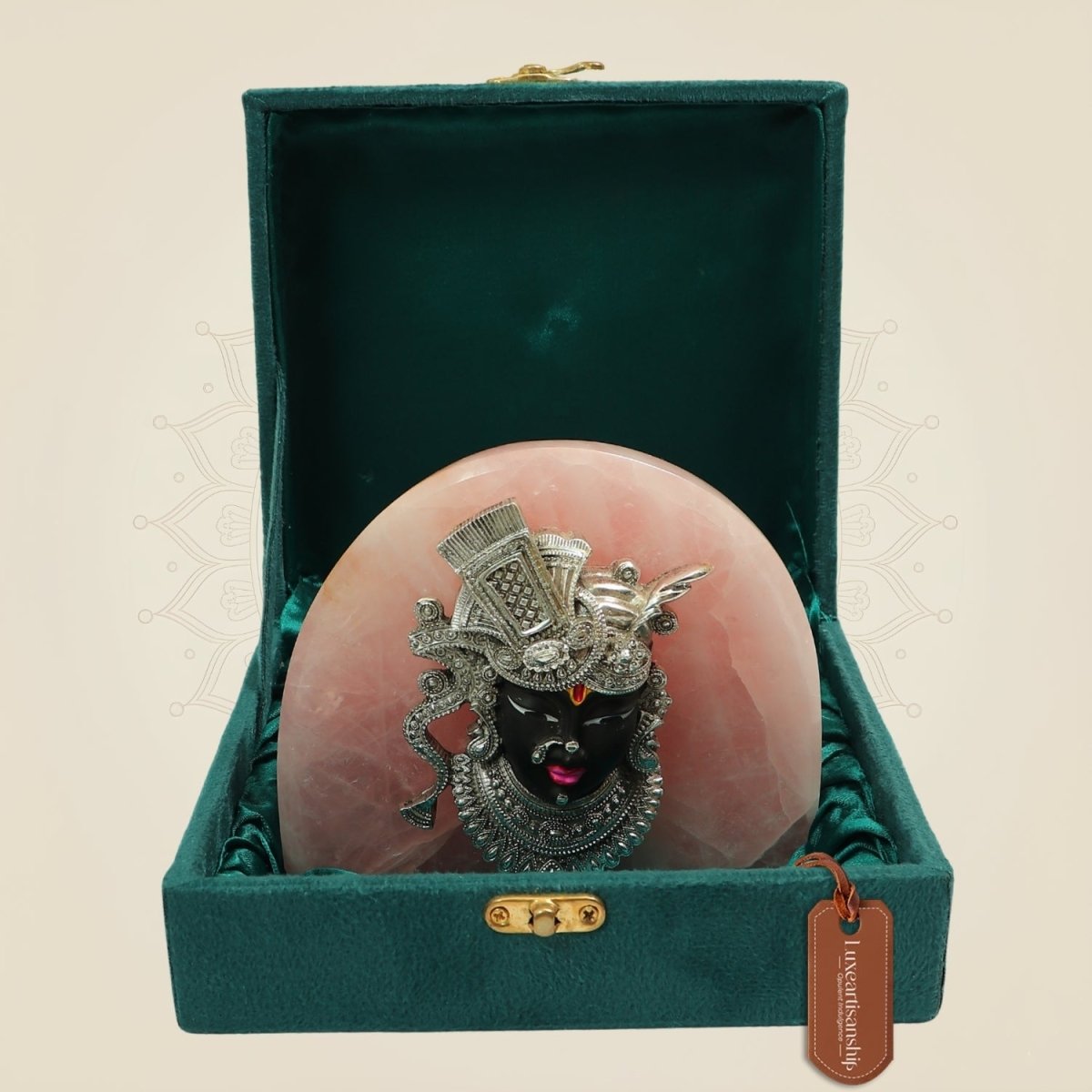 Shrinath Ji Idol – Premium 999 Silver Plated Murti on Pink Stone Base - Luxeartisanship