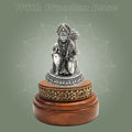 Silver - Plated 4″ Hanuman Idol Crafted in Brass with Round Wooden Base - Luxeartisanship