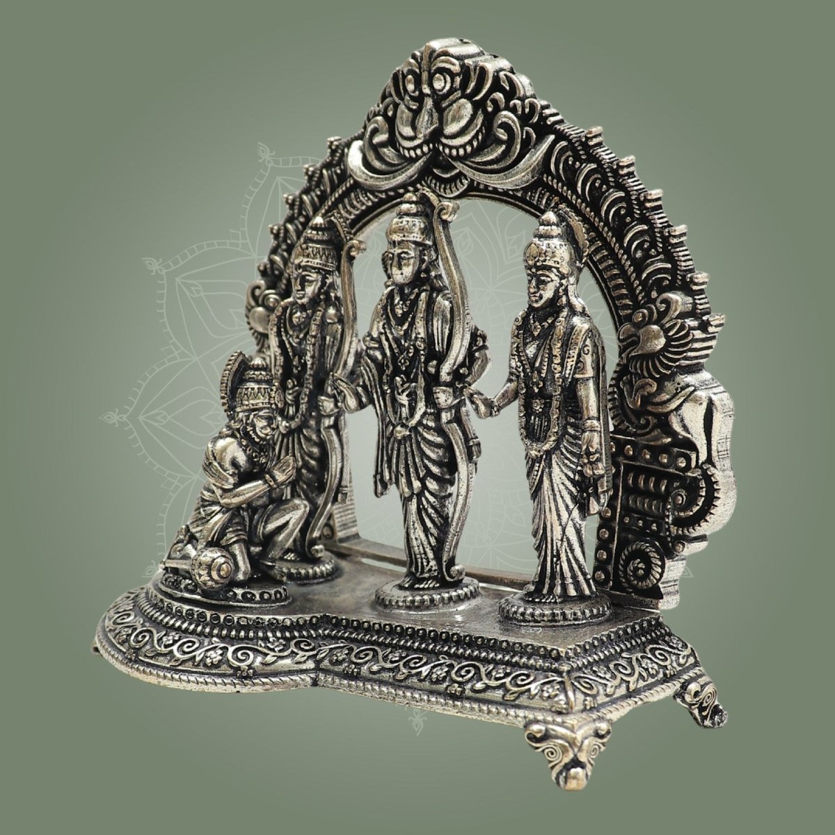 Silver Plated Brass Ram Darbar Idol 4" Featuring Ram, Sita, Lakshman - Luxeartisanship
