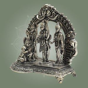 Silver Plated Brass Ram Darbar Idol 4" Featuring Ram, Sita, Lakshman - Luxeartisanship