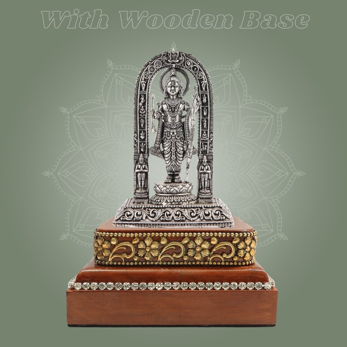 Silver Plated Ram Lalla Brass Idol (4″) with Polished Square Wooden Stand - Luxeartisanship