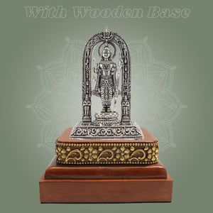 Silver Plated Ram Lalla Brass Idol (4″) with Polished Square Wooden Stand - Luxeartisanship