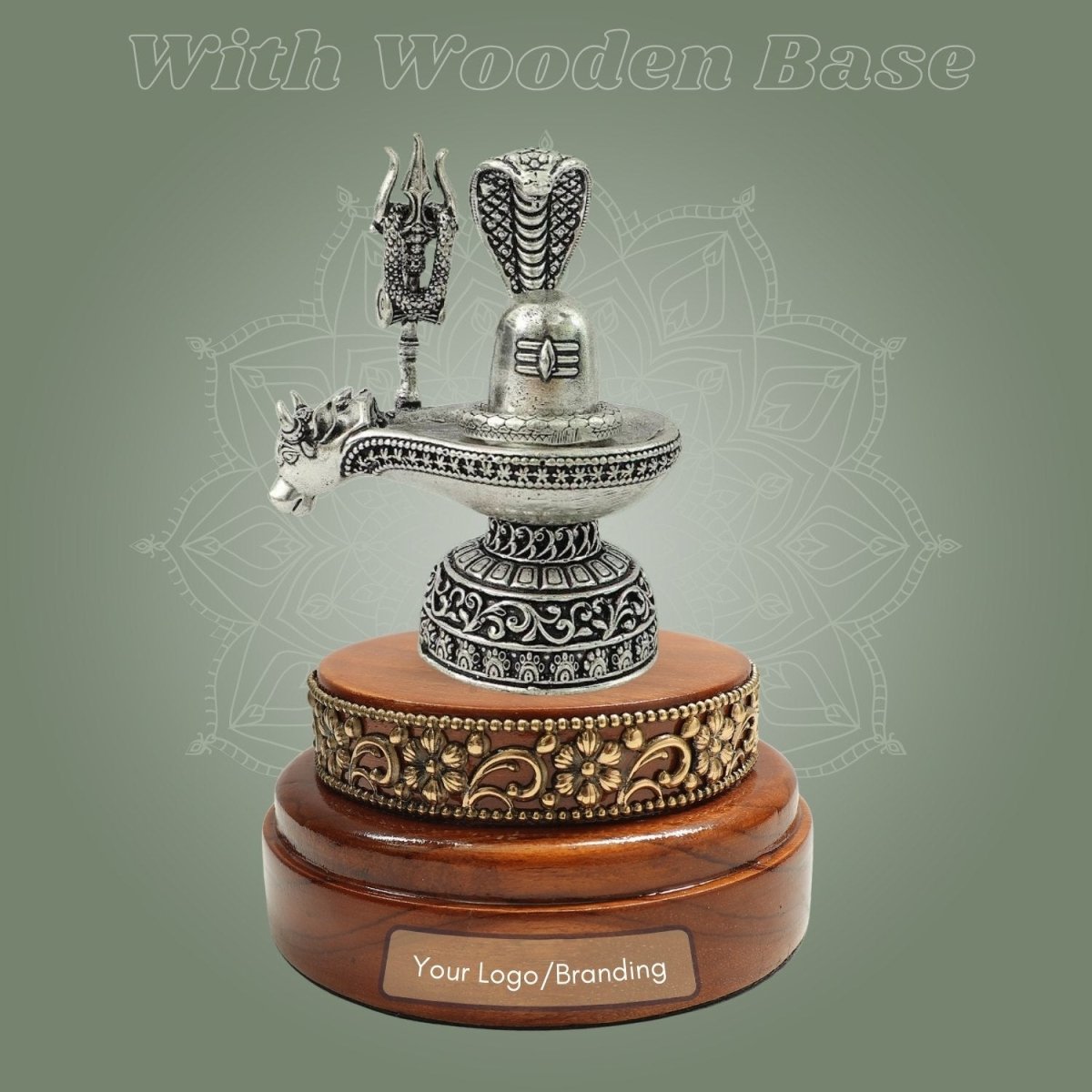 Silver Plated Shiva Lingam Idol 4" in Brass with Handcrafted Wooden Stand - Luxeartisanship