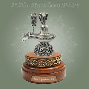 Silver Plated Shiva Lingam Idol 4" in Brass with Handcrafted Wooden Stand - Luxeartisanship
