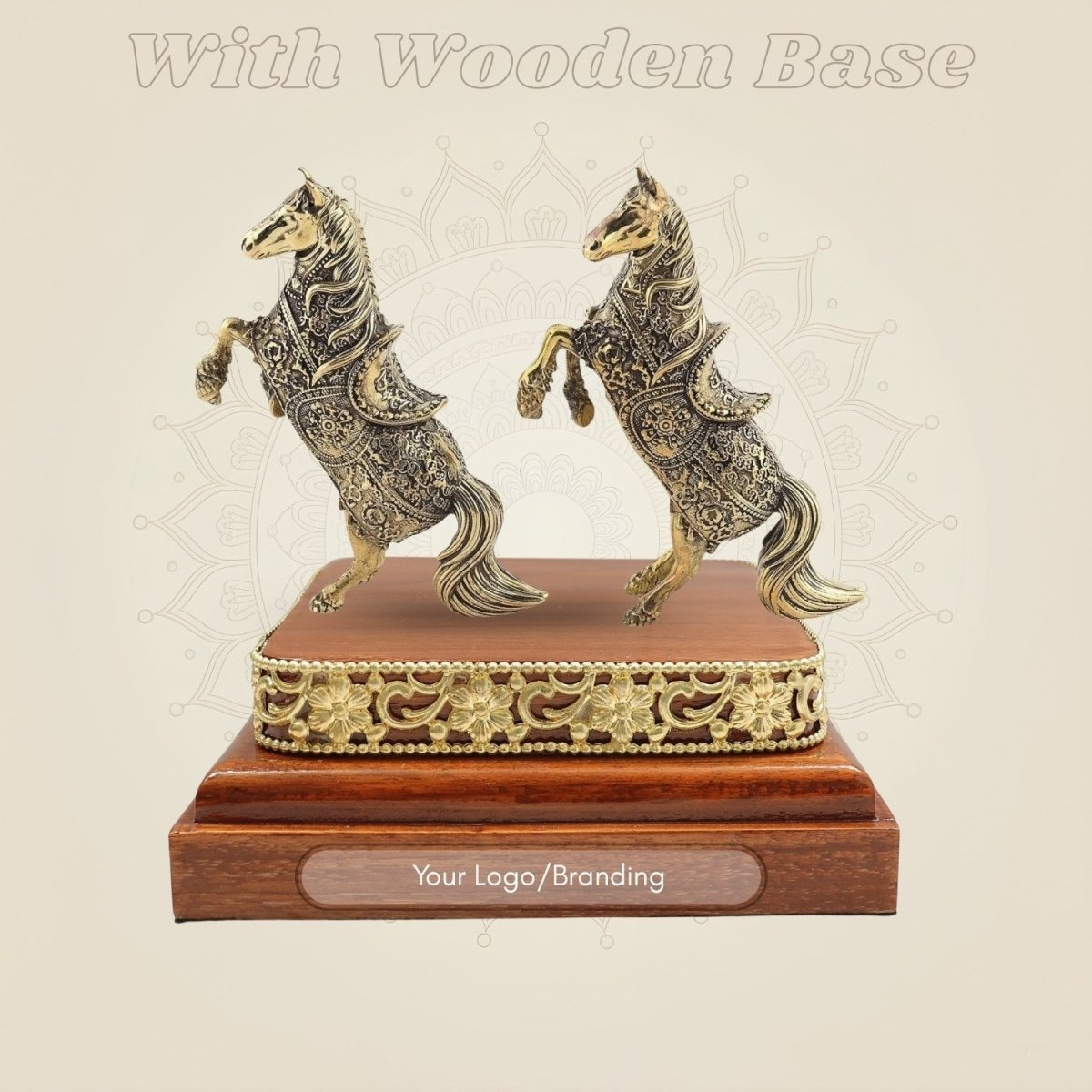 Horse Pair Showpiece Displayed on Wooden Base