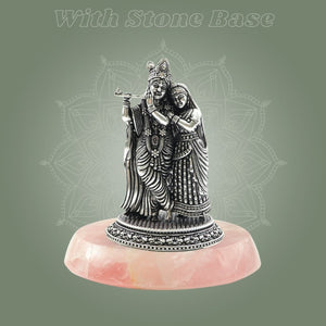 Superfine Radha Krishna Silver - Plated Brass Statue 4.25"– Detailed Finish - Luxeartisanship