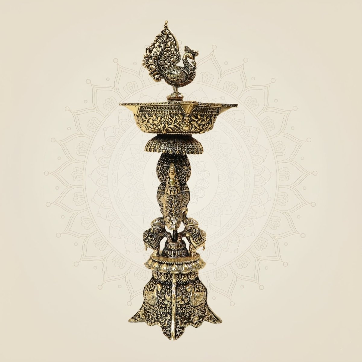 Traditional Brass Peacock Oil Lamp for Puja, Temple & Festive Decor- 12 Inches - Luxeartisanship