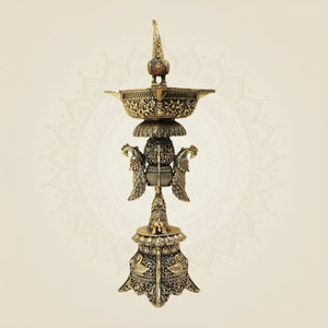 Traditional Brass Peacock Oil Lamp for Puja, Temple & Festive Decor- 12 Inches - Luxeartisanship