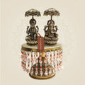 Umbrella Lakshmi Ganesh Brass Idol Pair on Chowki for Puja - Luxeartisanship