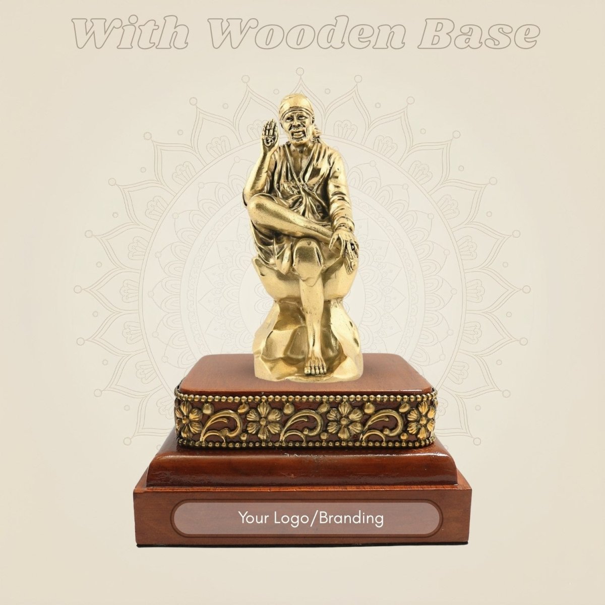Wooden Base Featuring a Brass Sai Baba Statue