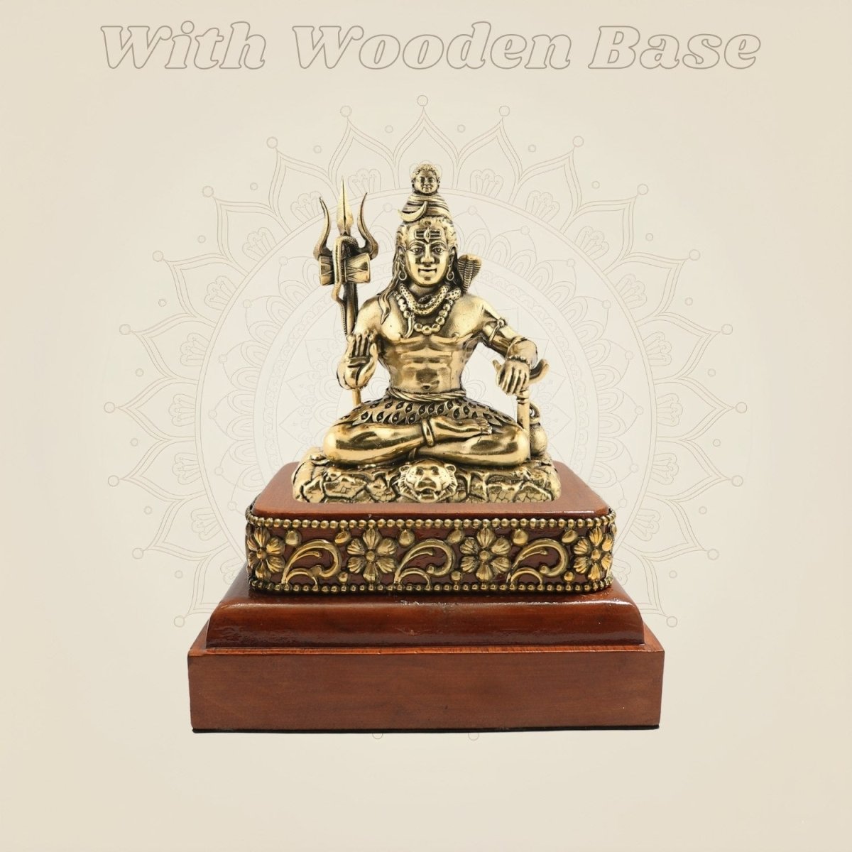 Wooden Platform Seated Brass Shiva Statue